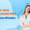 A young woman in a light pink shirt points upward, thinking, against a bright blue background with text that reads 'GCX-WFM Certification Prep: Avoid These Mistakes'.